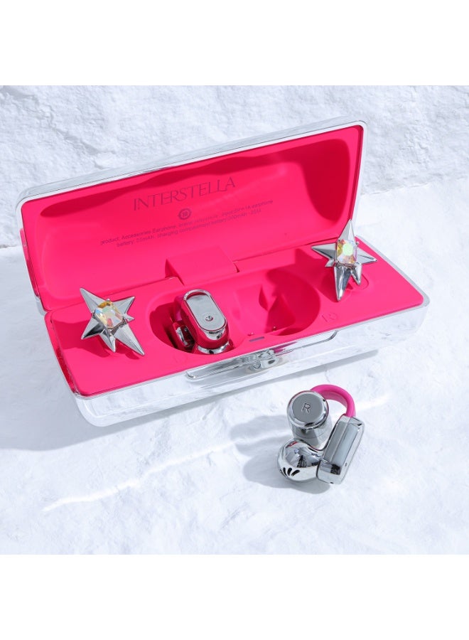 Interstella Magnetic Accessory Clip-On Wireless Earbuds, Interchangeable Charm Open-Ear Headphones, Silver & Pink Stylish Bluetooth Earphones for Daily Use - Image 1